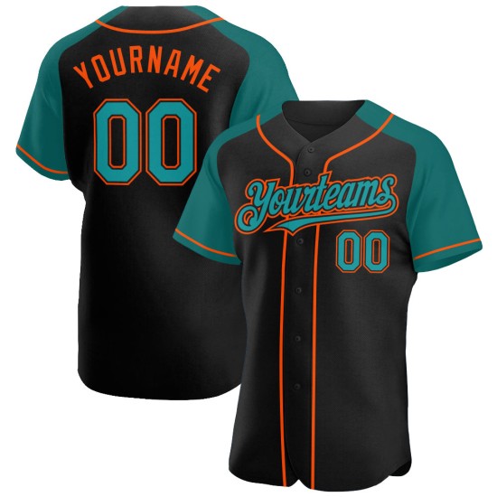 Authentic Baseball Custom Sleeves Raglan Jersey Black Teal-Orange Authentic Baseball Custom Sleeves Raglan Jersey Black Teal-Orange