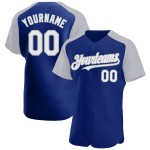 White-Gray Royal Raglan Sleeves Baseball Jersey Authentic Custom White-Gray Royal Raglan Sleeves Baseball Jersey Authentic Custom