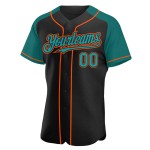 Authentic Baseball Custom Sleeves Raglan Jersey Black Teal-Orange Authentic Baseball Custom Sleeves Raglan Jersey Black Teal-Orange