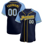 Jersey Light Baseball Blue-Yellow Navy Authentic Custom Raglan Sleeves Jersey Light Baseball Blue-Yellow Navy Authentic Custom Raglan Sleeves