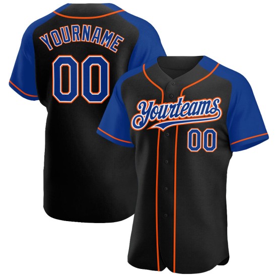 Royal-Orange Sleeves Baseball Jersey Custom Authentic Black Raglan Royal-Orange Sleeves Baseball Jersey Custom Authentic Black Raglan