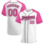 White Jersey Custom Pink-Black Raglan Authentic Sleeves Baseball White Jersey Custom Pink-Black Raglan Authentic Sleeves Baseball