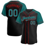 Jersey Raglan Black Teal-Red Baseball Sleeves Custom Authentic Jersey Raglan Black Teal-Red Baseball Sleeves Custom Authentic