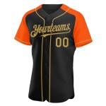 Raglan Baseball Gold-Orange Sleeves Authentic Jersey Old Black Custom Raglan Baseball Gold-Orange Sleeves Authentic Jersey Old Black Custom