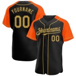 Raglan Baseball Gold-Orange Sleeves Authentic Jersey Old Black Custom Raglan Baseball Gold-Orange Sleeves Authentic Jersey Old Black Custom