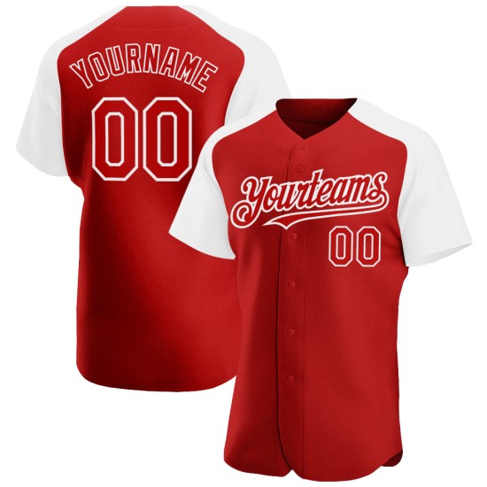 Raglan Red Jersey Authentic White Baseball Custom Sleeves Raglan Red Jersey Authentic White Baseball Custom Sleeves