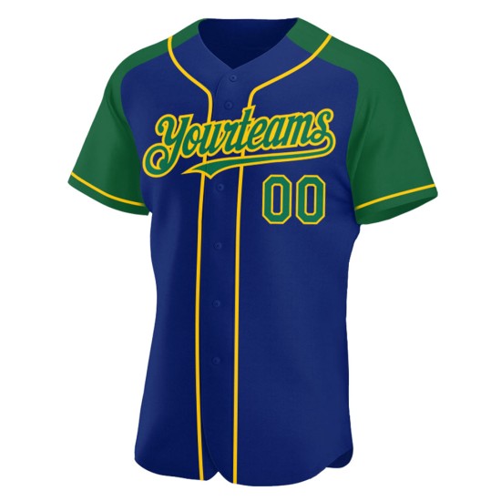 Authentic Raglan Royal Sleeves Custom Baseball Jersey Kelly Green-Yellow Authentic Raglan Royal Sleeves Custom Baseball Jersey Kelly Green-Yellow
