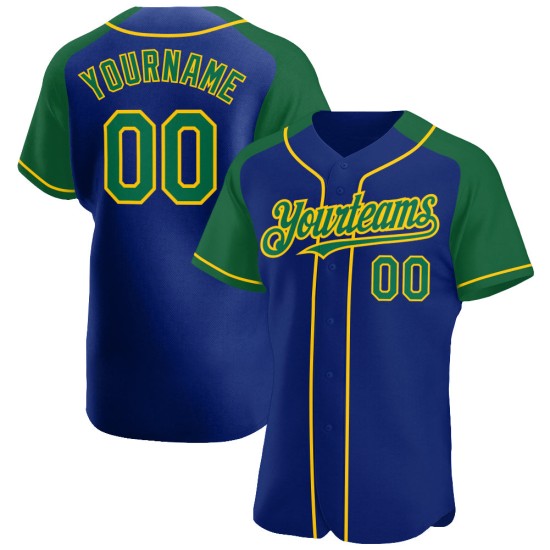 Authentic Raglan Royal Sleeves Custom Baseball Jersey Kelly Green-Yellow Authentic Raglan Royal Sleeves Custom Baseball Jersey Kelly Green-Yellow