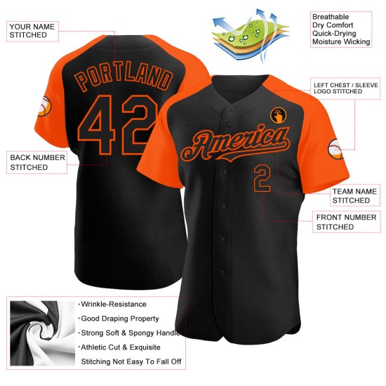 Sleeves Raglan Custom Orange Jersey Authentic Baseball Black Sleeves Raglan Custom Orange Jersey Authentic Baseball Black