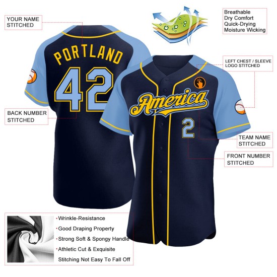 Jersey Light Baseball Blue-Yellow Navy Authentic Custom Raglan Sleeves Jersey Light Baseball Blue-Yellow Navy Authentic Custom Raglan Sleeves