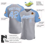 Authentic Sleeves Light Gray Baseball Custom Blue-White Raglan Jersey Authentic Sleeves Light Gray Baseball Custom Blue-White Raglan Jersey