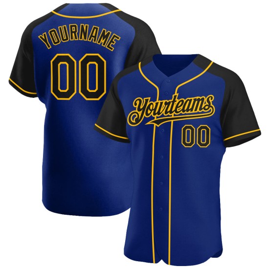 Royal Black-Gold Raglan Baseball Sleeves Authentic Jersey Custom Royal Black-Gold Raglan Baseball Sleeves Authentic Jersey Custom