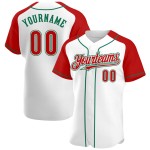 Custom Baseball Sleeves Raglan Jersey White Green Red-Kelly Authentic Custom Baseball Sleeves Raglan Jersey White Green Red-Kelly Authentic