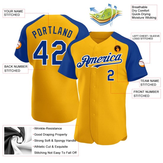 Sleeves Gold Baseball Royal-White Raglan Authentic Custom Jersey Sleeves Gold Baseball Royal-White Raglan Authentic Custom Jersey