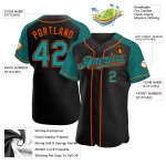 Authentic Baseball Custom Sleeves Raglan Jersey Black Teal-Orange Authentic Baseball Custom Sleeves Raglan Jersey Black Teal-Orange