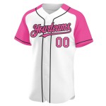 White Jersey Custom Pink-Black Raglan Authentic Sleeves Baseball White Jersey Custom Pink-Black Raglan Authentic Sleeves Baseball