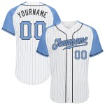 Father's Light Day Authentic Blue-Steel Light Pinstripe Baseball White Raglan Jersey Custom Sleeves Gray Blue Father's Light Day Authentic Blue-Steel Light Pinstripe Baseball White Raglan Jersey Custom Sleeves Gray Blue