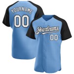 White-Black Baseball Sleeves Light Custom Jersey Blue Authentic Raglan White-Black Baseball Sleeves Light Custom Jersey Blue Authentic Raglan