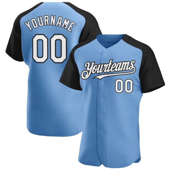 White-Black Baseball Sleeves Light Custom Jersey Blue Authentic Raglan White-Black Baseball Sleeves Light Custom Jersey Blue Authentic Raglan