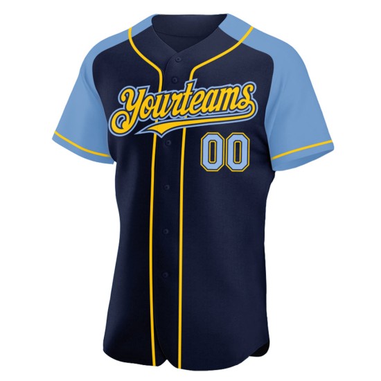 Jersey Light Baseball Blue-Yellow Navy Authentic Custom Raglan Sleeves Jersey Light Baseball Blue-Yellow Navy Authentic Custom Raglan Sleeves