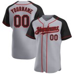 Baseball Raglan Gray Custom Authentic Black-Red Sleeves Jersey Baseball Raglan Gray Custom Authentic Black-Red Sleeves Jersey
