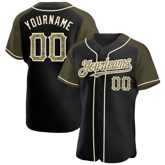 Black Jersey Sleeves Authentic Olive-Cream Raglan Custom Camo Baseball Black Jersey Sleeves Authentic Olive-Cream Raglan Custom Camo Baseball